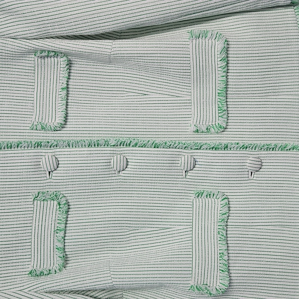 Preston & York Judith Boucle Tweed Round Neck Jacket: Green/White Stripe:Size- 8 - Picture 5 of 14